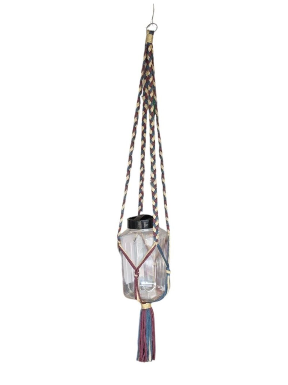 Vintage Handwoven Macramé Plant Hanger Approx 5 foot Blue White Purple
